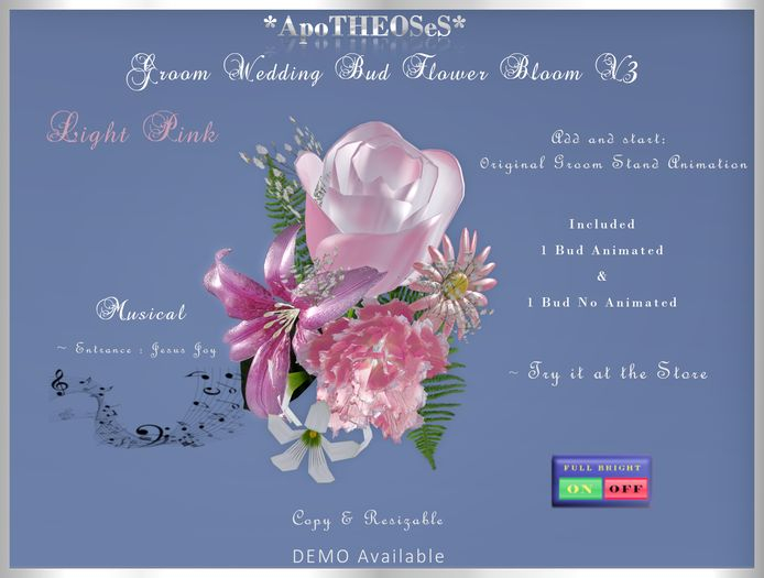 Second Life Marketplace Light Pink Groom Wedding Bud Flower Bloom V3